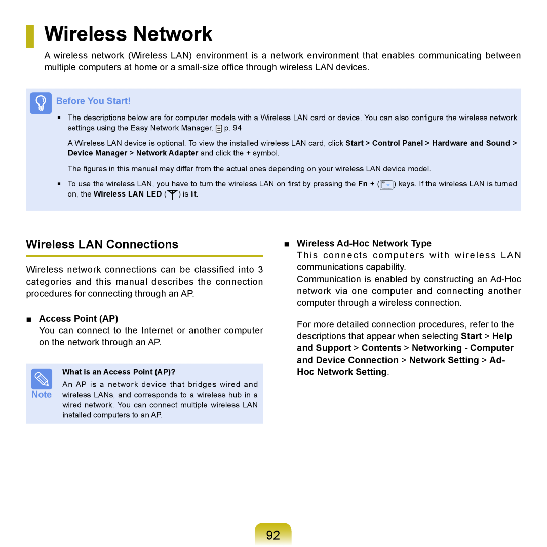 Samsung Q46, HTQ45 manual Wireless Network, Wireless LAN Connections, Before You Start 
