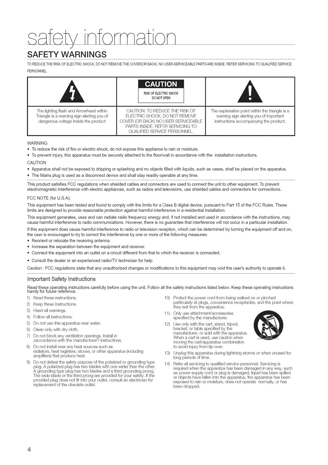 Samsung HW-C450 manual Nforrn on, Safety Warnings 