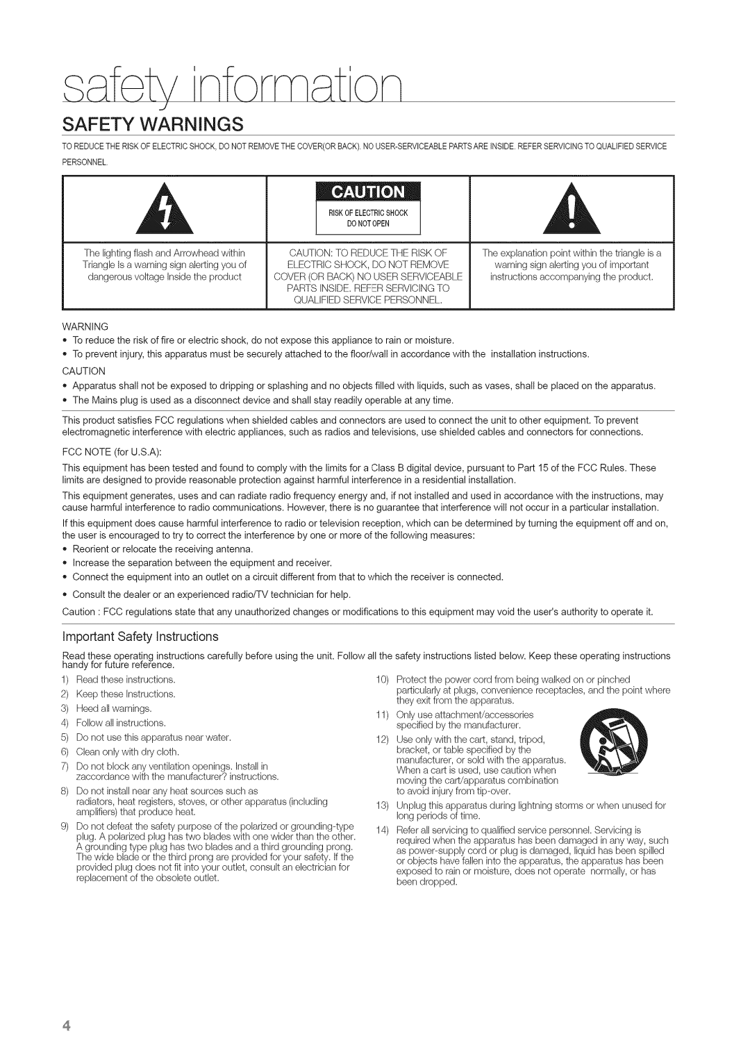 Samsung HW-C450 manual nforrn on, Safety Warnings 
