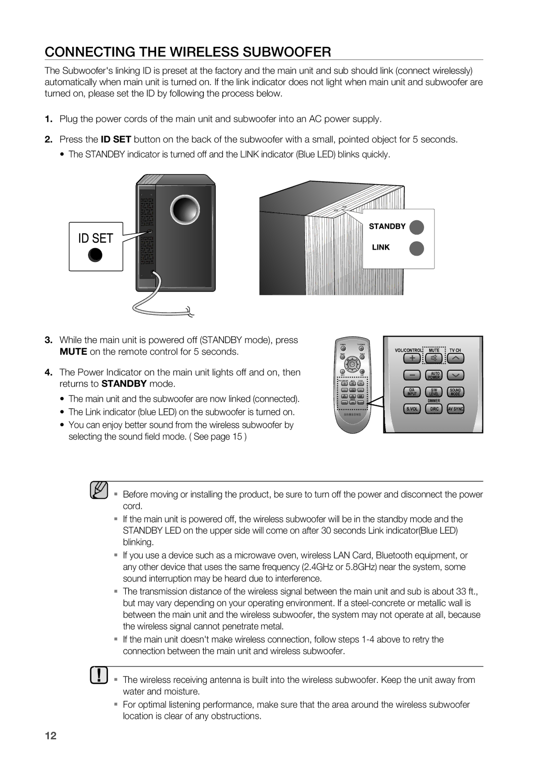 Samsung HW-C450/EDC, HW-C450/XEF, HW-C450/XAA, HW-C450/XEE manual Connecting the WIrElESS SUBWOOFEr 