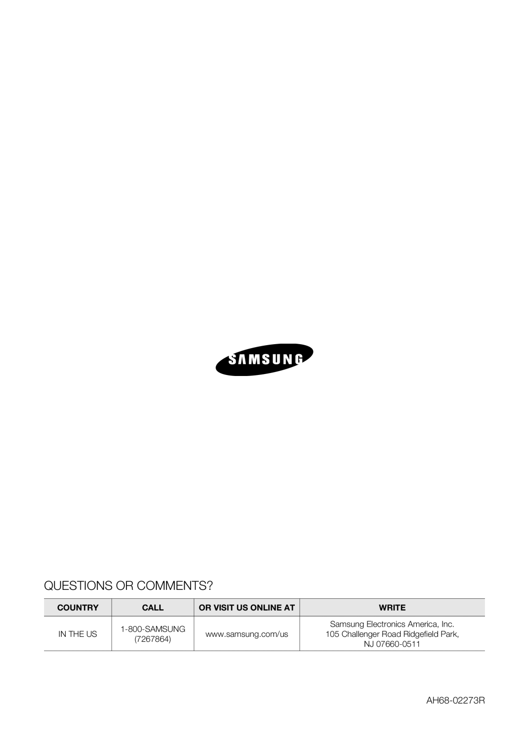 Samsung HW-C450/XEF, HW-C450/EDC, HW-C450/XAA, HW-C450/XEE manual Questions or COMMENTS?, AH68-02273R 