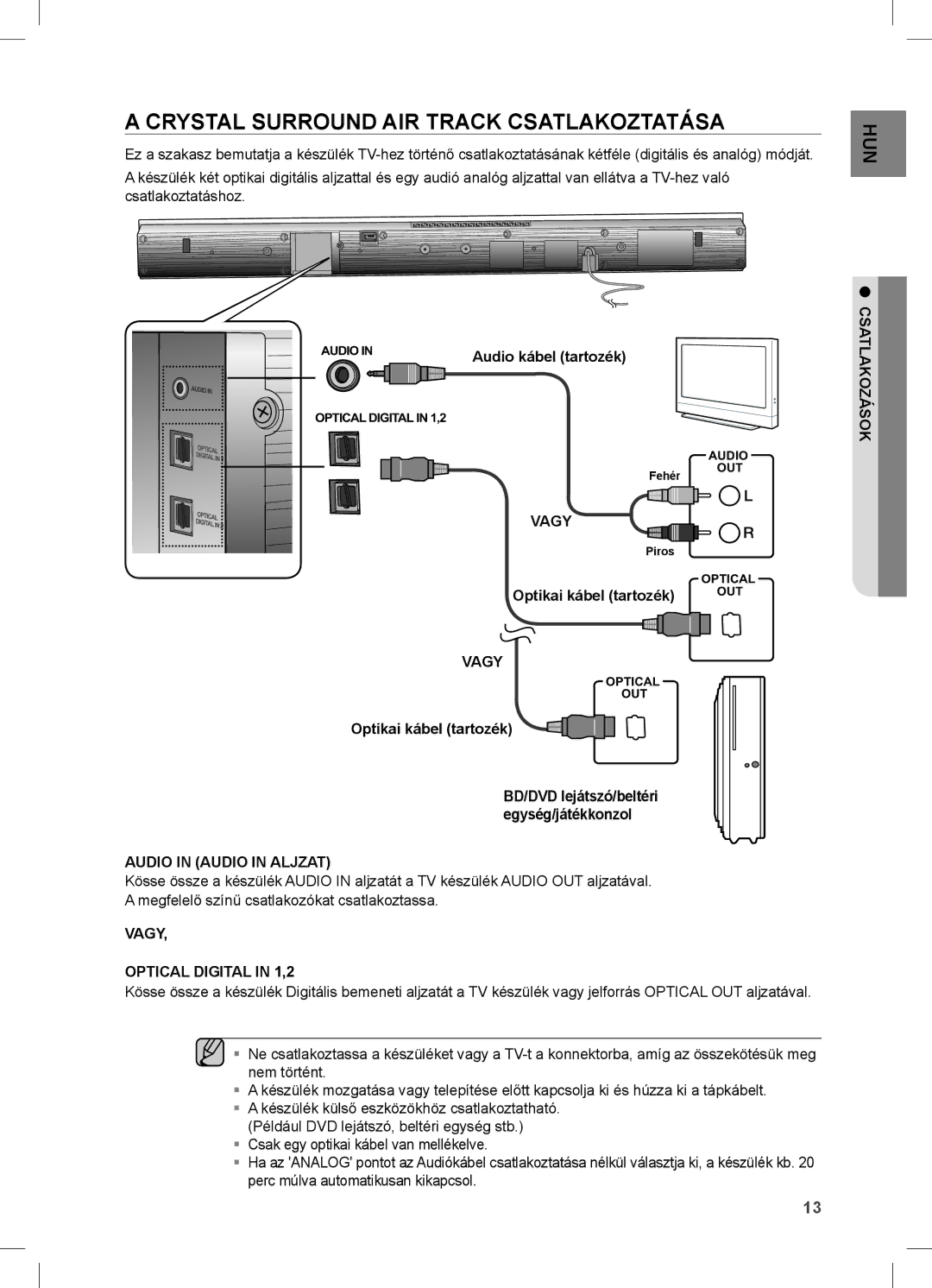 Samsung HW-C450/XEF, HW-C450/EDC, HW-C450/XAA Crystal Surround AIR Track Csatlakoztatása, Vagy, Audio in Audio in Aljzat 