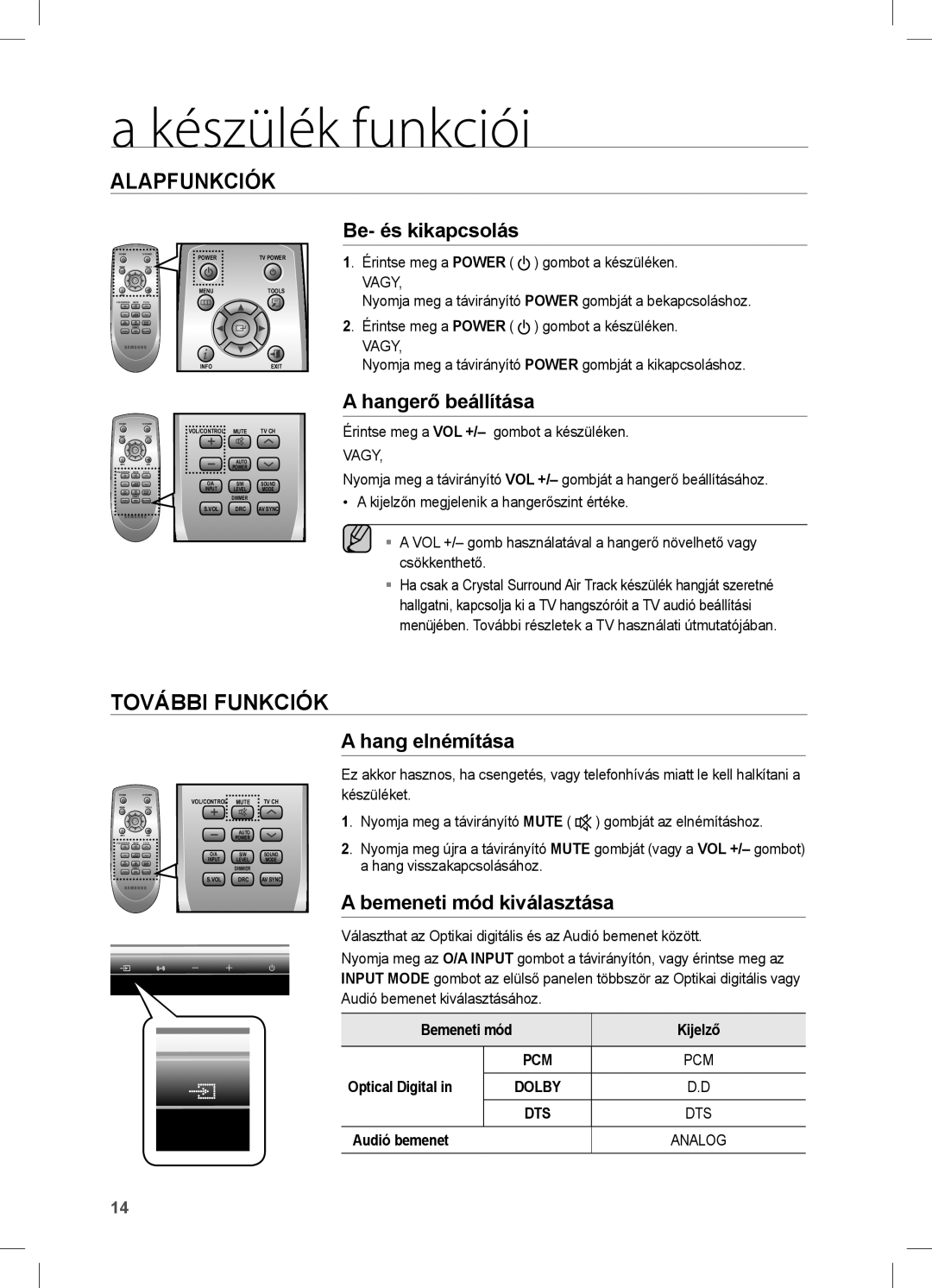 Samsung HW-C450/XAA, HW-C450/EDC, HW-C450/XEF, HW-C450/XEE manual Készülék funkciói, Alapfunkciók, További Funkciók 