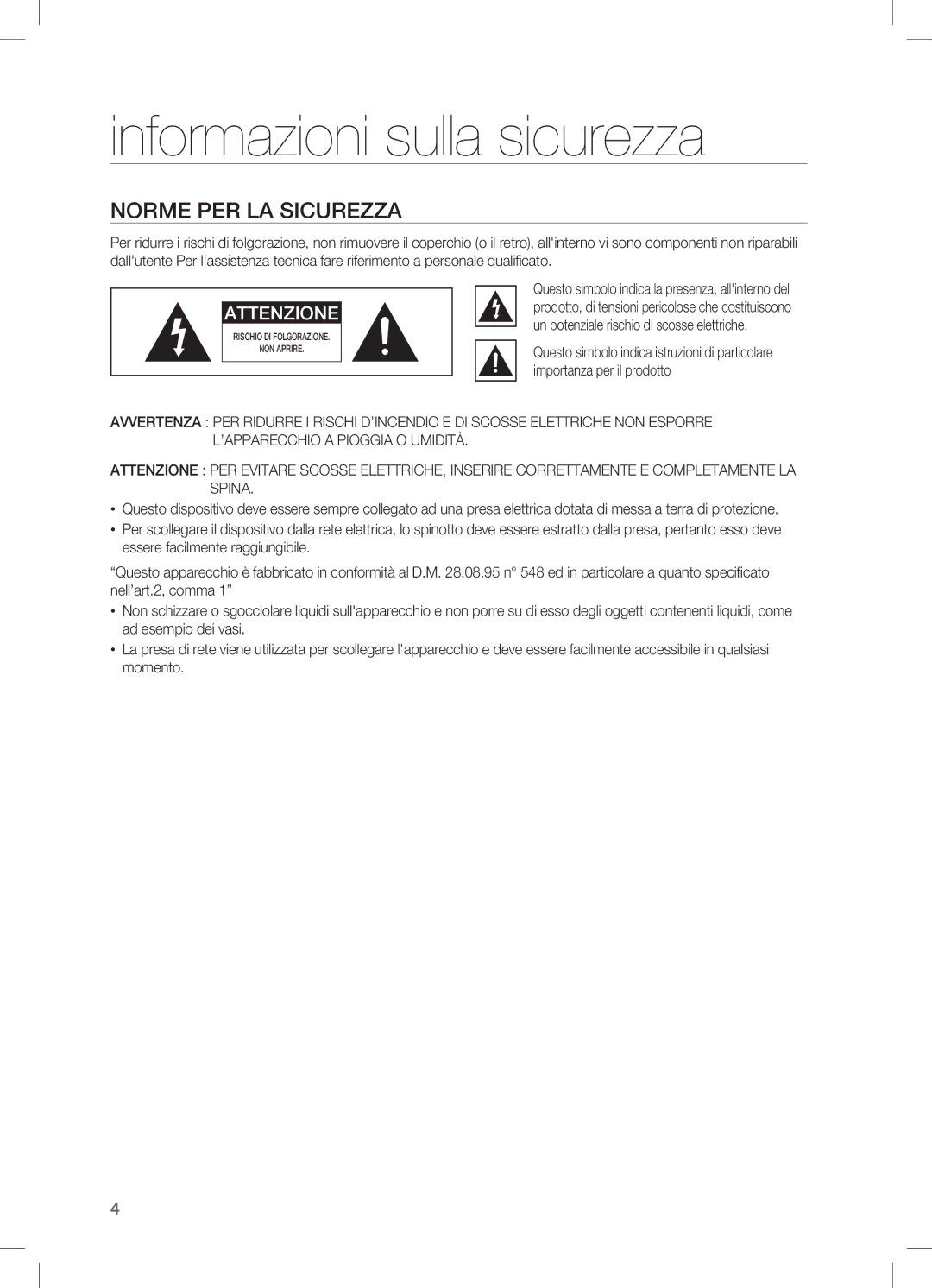 Samsung HW-C450/EDC, HW-C450/XEF manual Informazioni sulla sicurezza, Norme per la sicurezza 