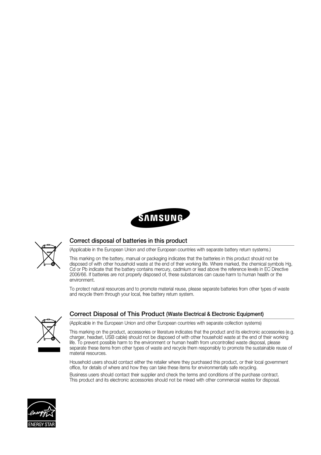 Samsung HW-C450/XEF, HW-C450/EDC, HW-C450/XEN, HW-C450/XAA, HW-C450/XEE manual Correct disposal of batteries in this product 