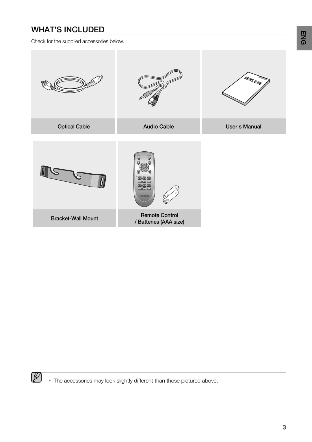 Samsung HW-C450/XAA, HW-C450/EDC, HW-C450/XEN, HW-C450/XEF, HW-C450/XEE manual WHAT’s inclUDED, Bracket-Wall Mount 