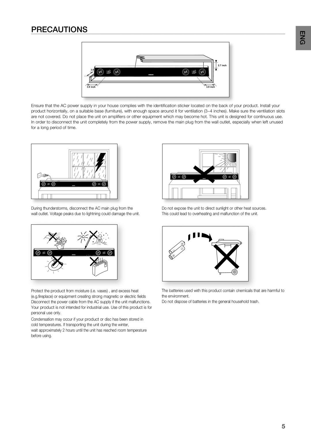 Samsung HW-C450/EDC, HW-C450/XEN, HW-C450/XEF, HW-C450/XAA, HW-C450/XEE manual PREcAUTiOnS 