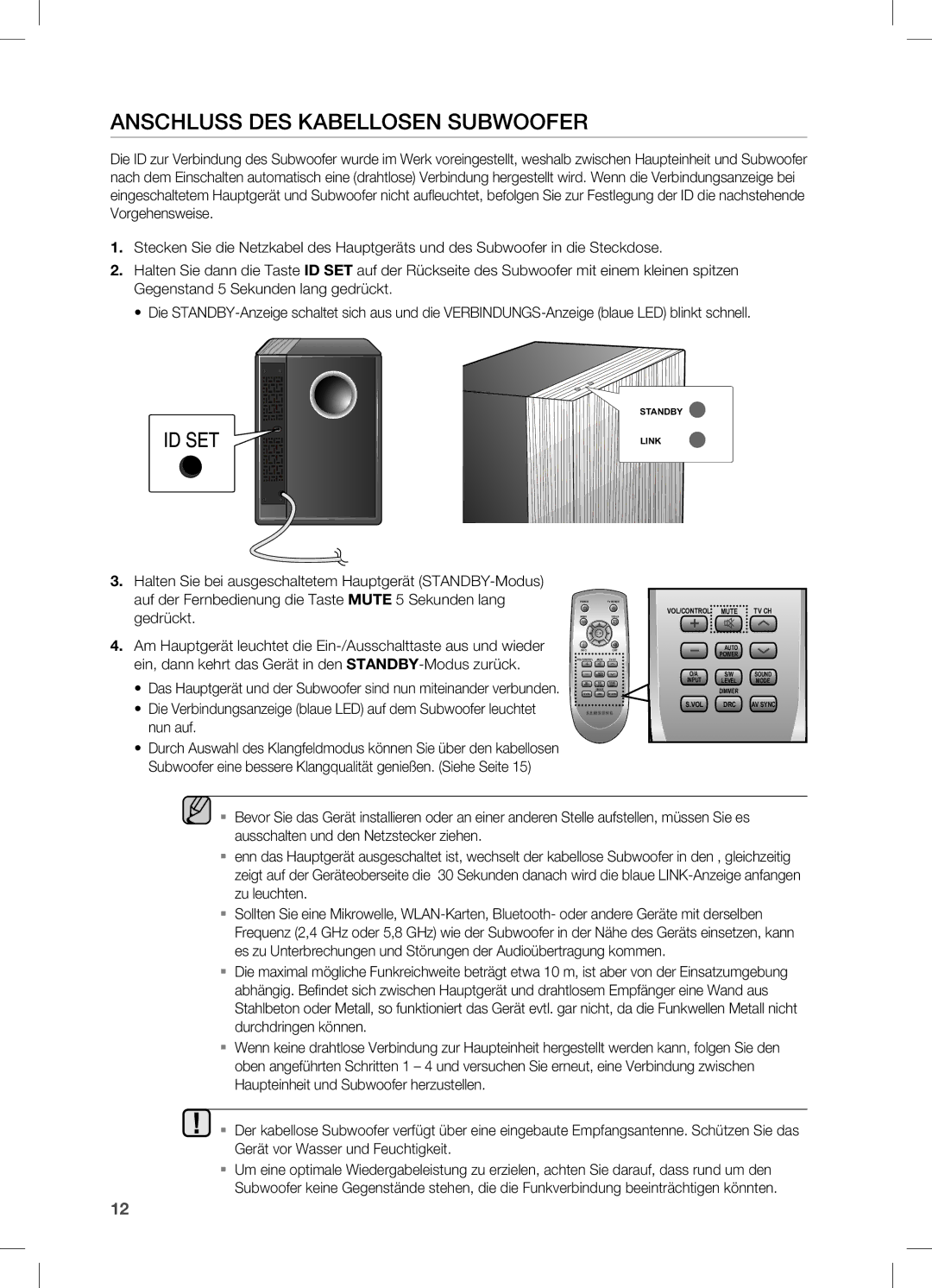 Samsung HW-C450/EDC, HW-C450/XEN, HW-C450/XEF manual Anschluss DES Kabellosen Subwoofer 