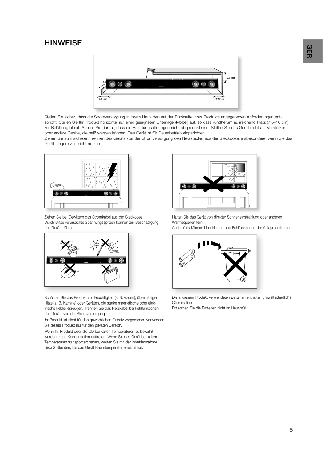 Samsung HW-C450/XEF, HW-C450/EDC, HW-C450/XEN manual Hinweise 