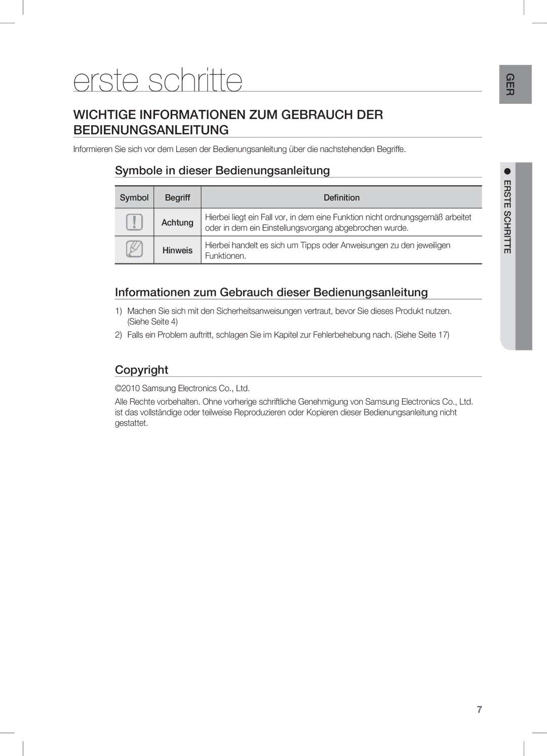 Samsung HW-C450/XEN, HW-C450/EDC, HW-C450/XEF Erste schritte, Wichtige Informationen ZUM Gebrauch DER Bedienungsanleitung 