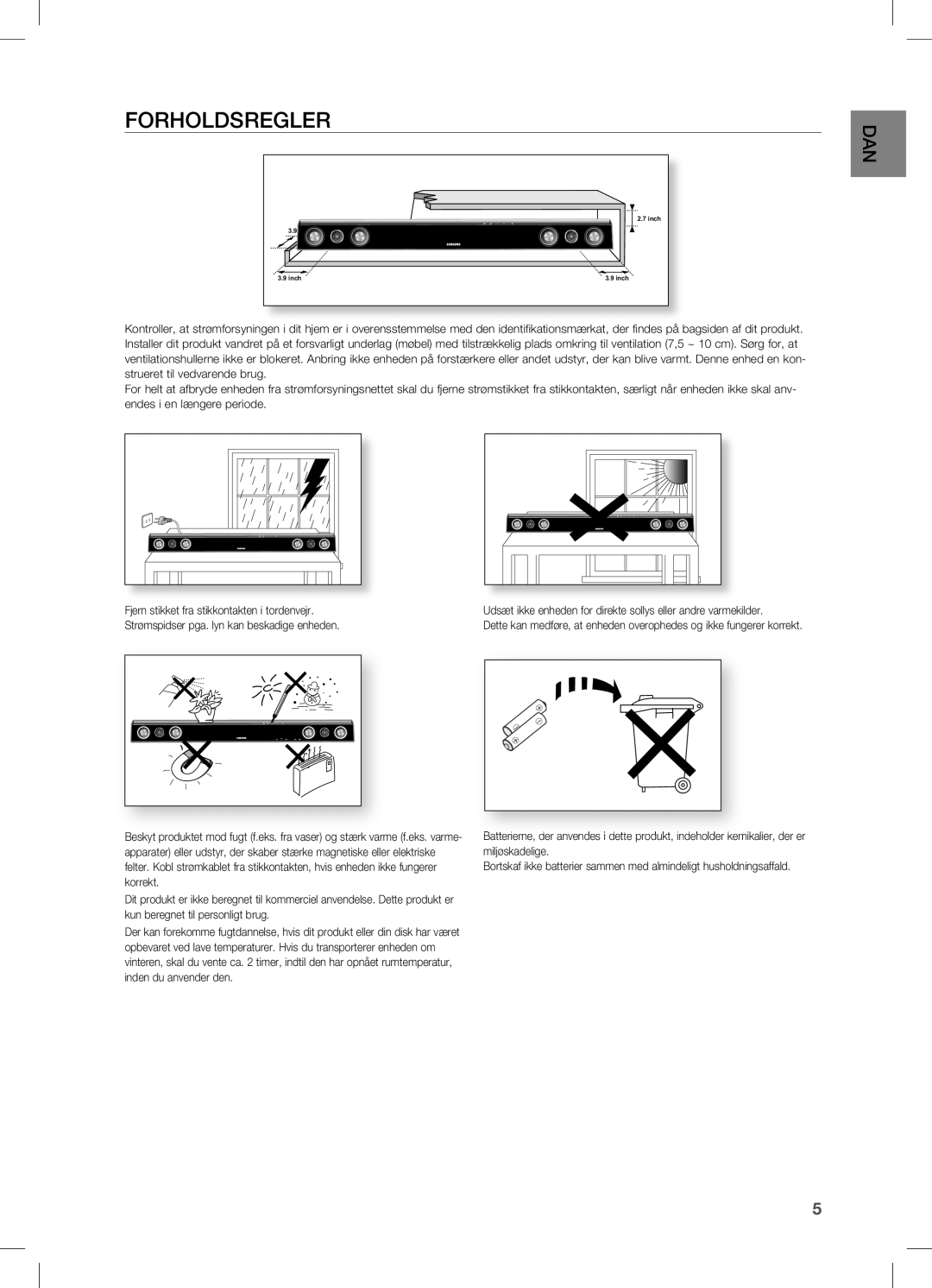 Samsung HW-C450/XEE manual Forholdsregler 