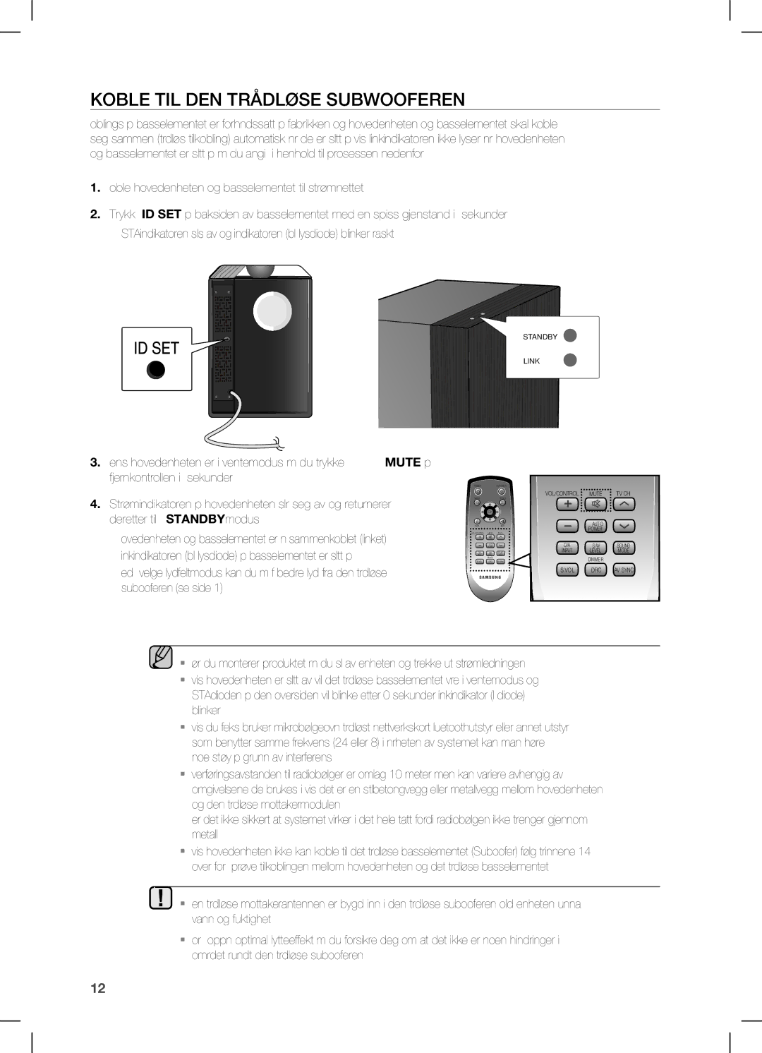 Samsung HW-C450/XEE manual Koble TIL DEN Trådløse Subwooferen 