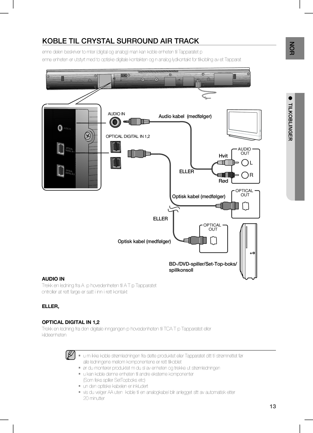 Samsung HW-C450/XEE manual Koble TIL Crystal Surround AIR Track, Audio 