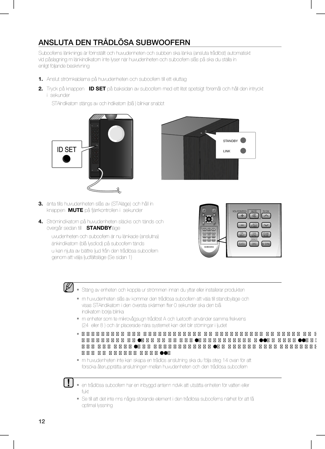 Samsung HW-C450/XEE manual Ansluta DEN Trådlösa Subwoofern 