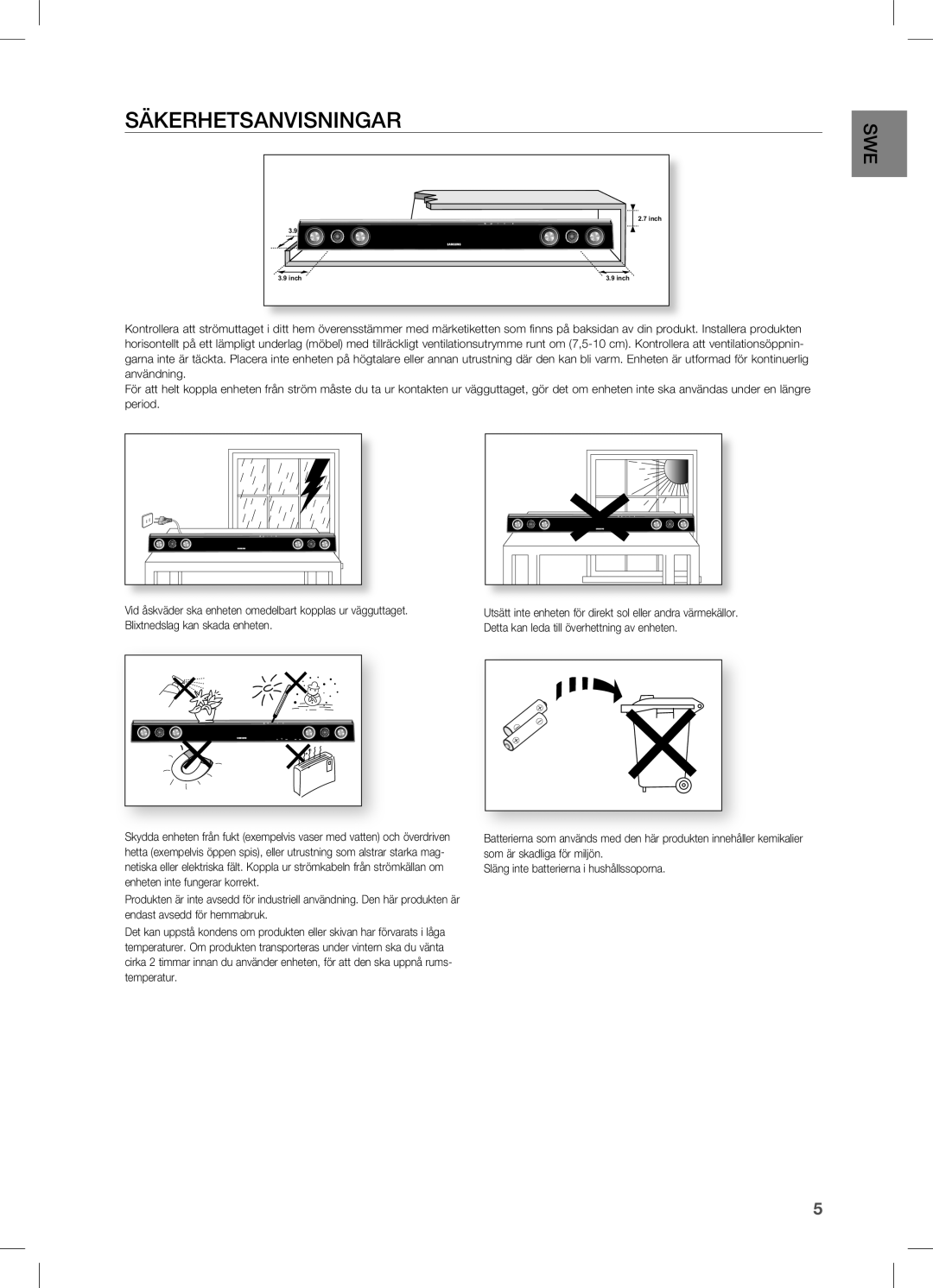 Samsung HW-C450/XEE manual Säkerhetsanvisningar 