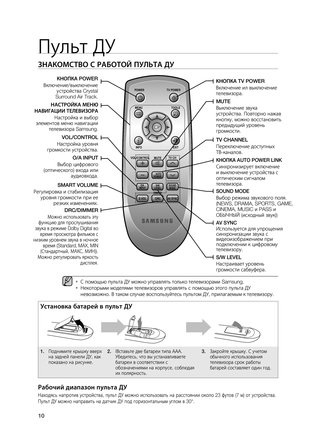 Samsung HW-C450/XER manual Пульт ДУ, Знакомство С Работой Пульта ДУ 