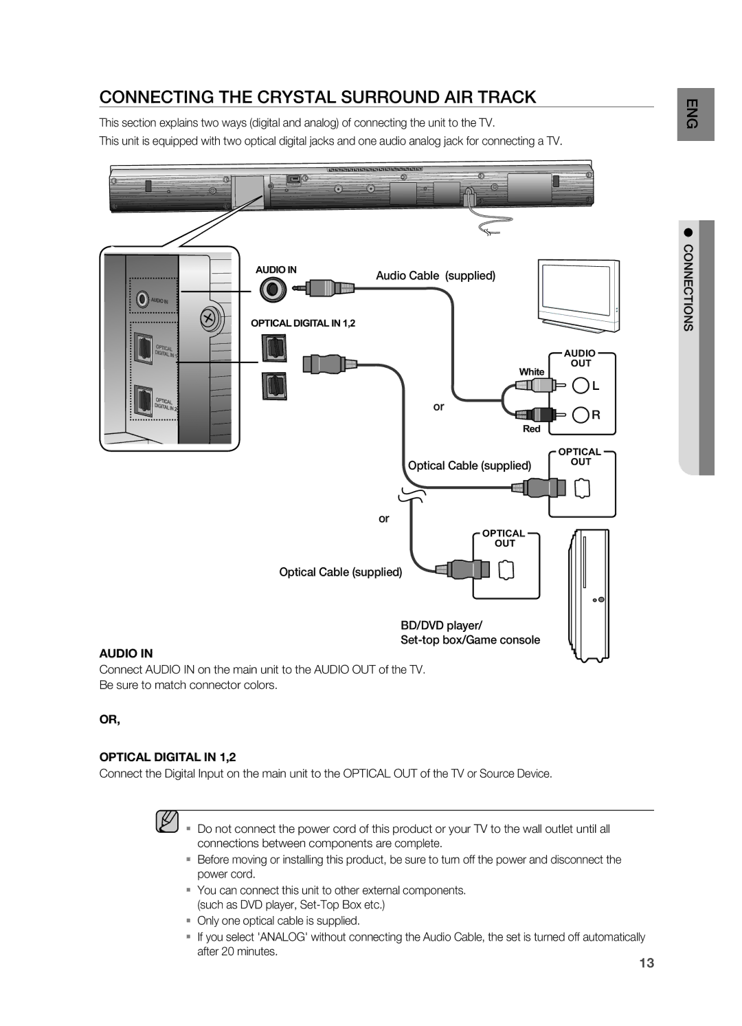 Samsung HW-C450/XER manual Connecting the Crystal Surround AIR Track, Audio 