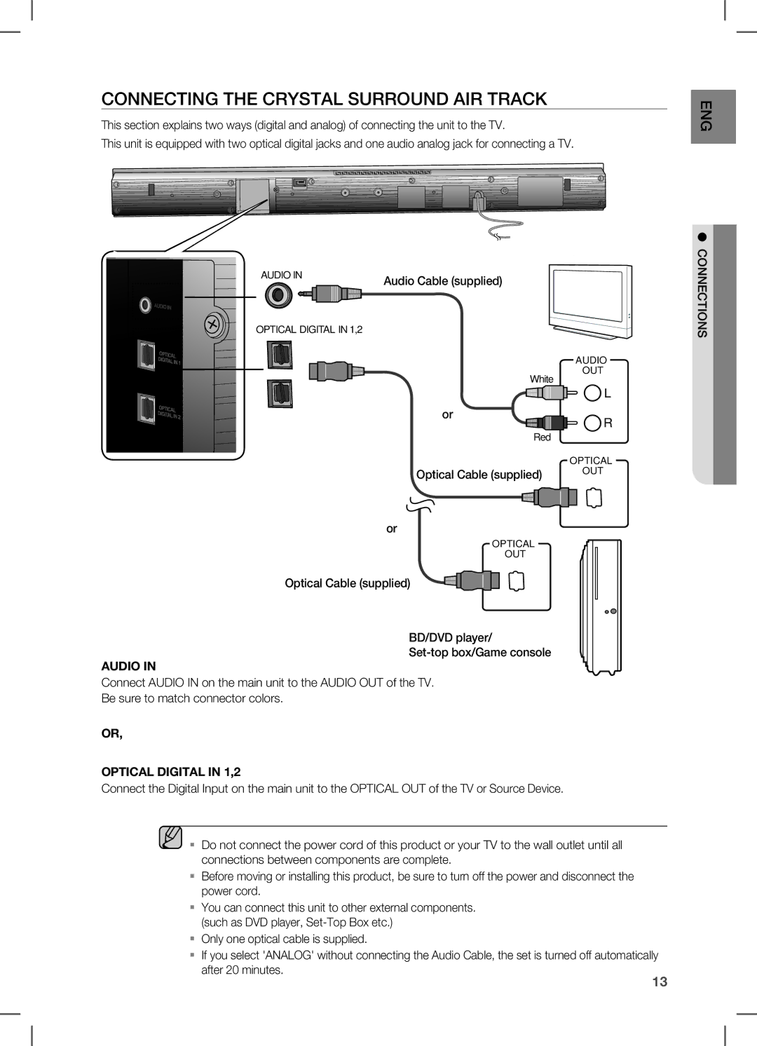 Samsung HW-C450, HW-C451, AH68-02273S user manual Connecting the Crystal Surround AIR Track, Audio 