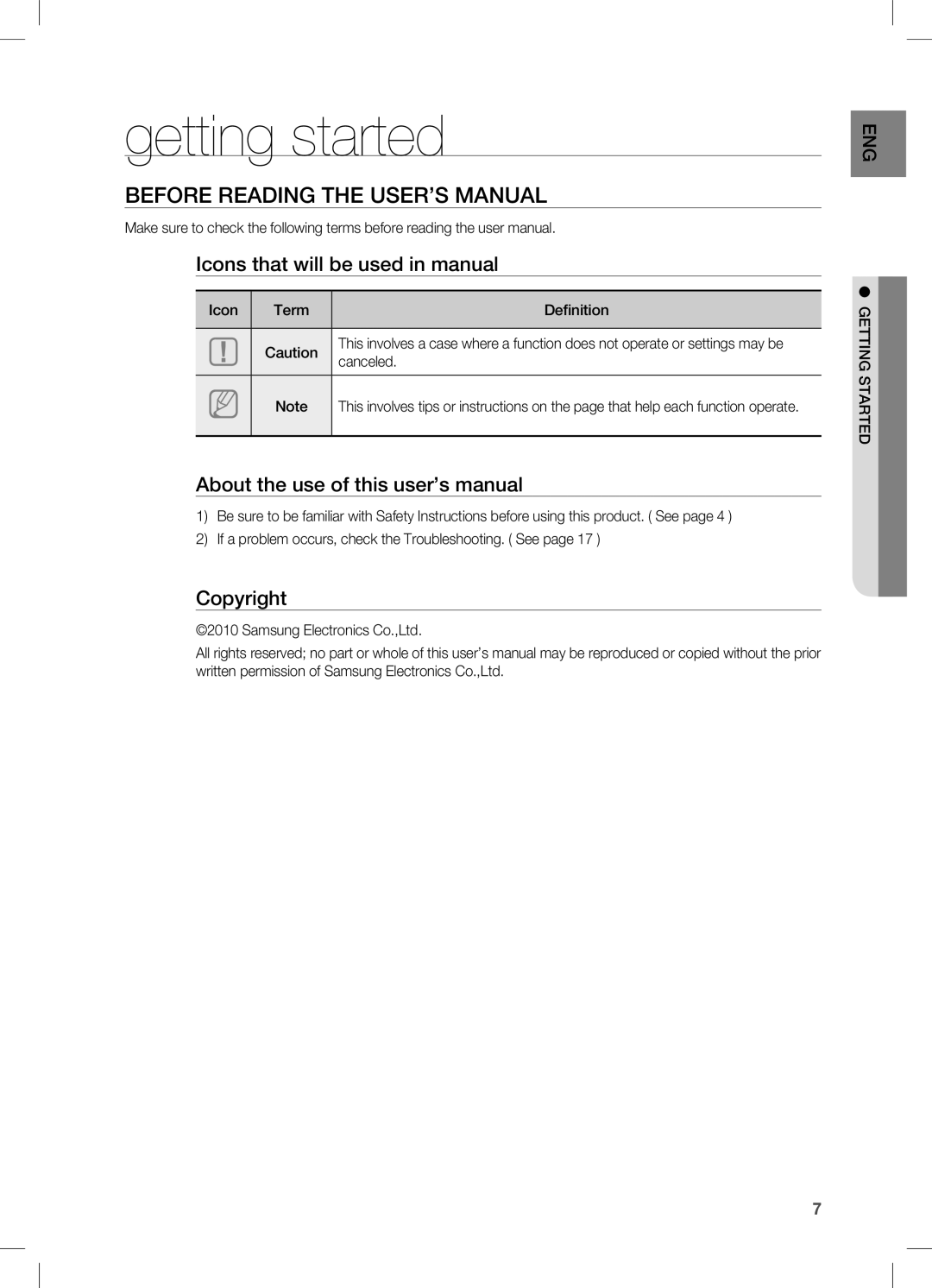 Samsung HW-C450, HW-C451, AH68-02273S user manual Getting started, Before Reading the User’s Manual 