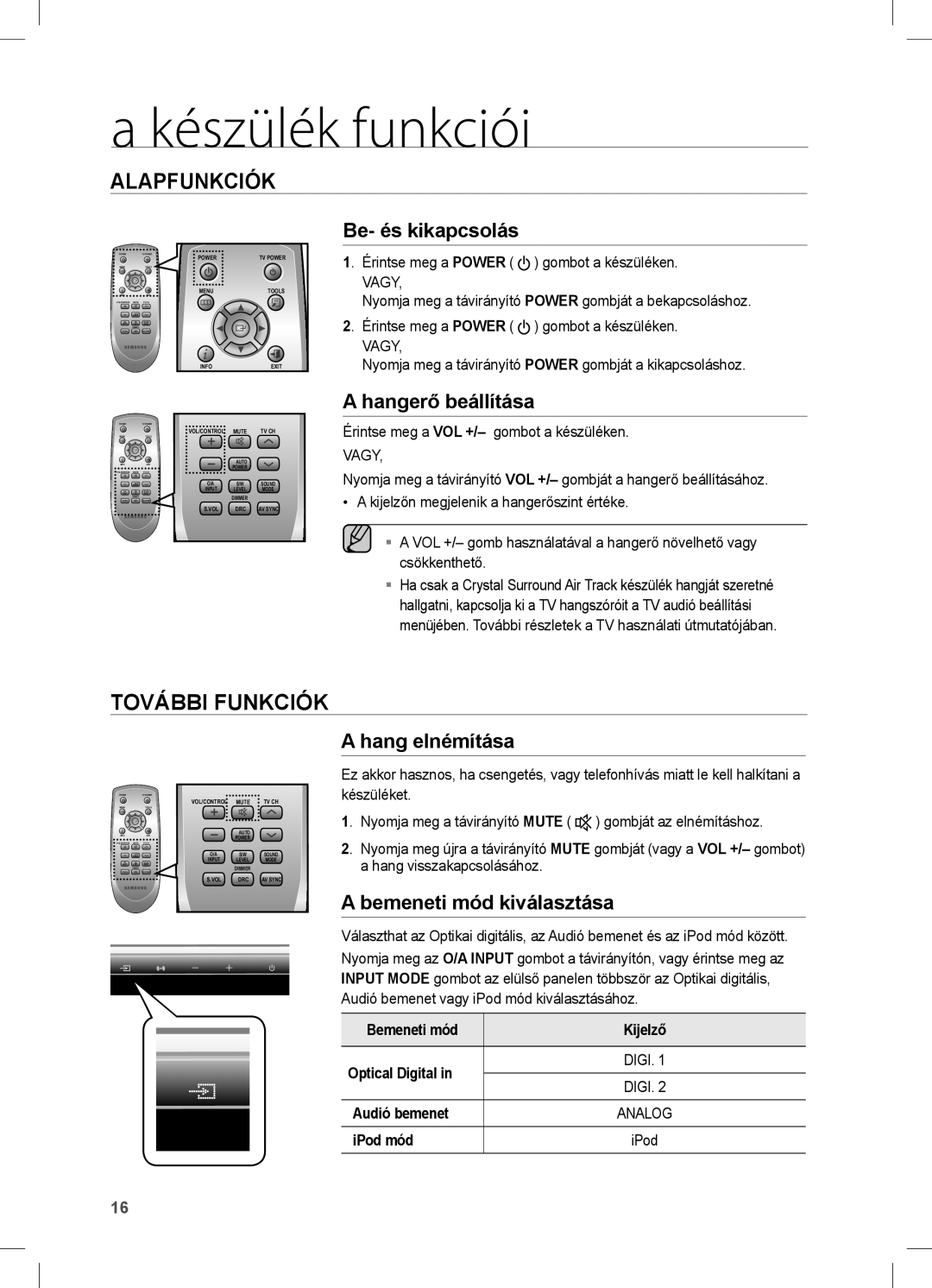 Samsung HW-C470/EDC, HW-C470/XEE manual Készülék funkciói, Alapfunkciók, További Funkciók 