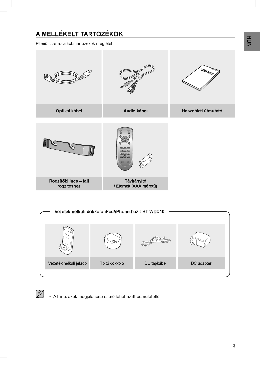 Samsung HW-C470/XEE, HW-C470/EDC manual Mellékelt Tartozékok, Vezeték nélküli dokkoló iPod/iPhone-hoz HT-WDC10 