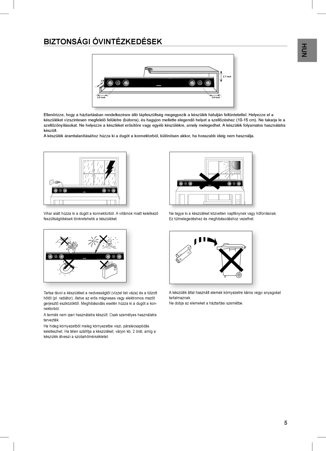 Samsung HW-C470/XEE, HW-C470/EDC manual Biztonsági óVINTÉZKEDÉSEK 