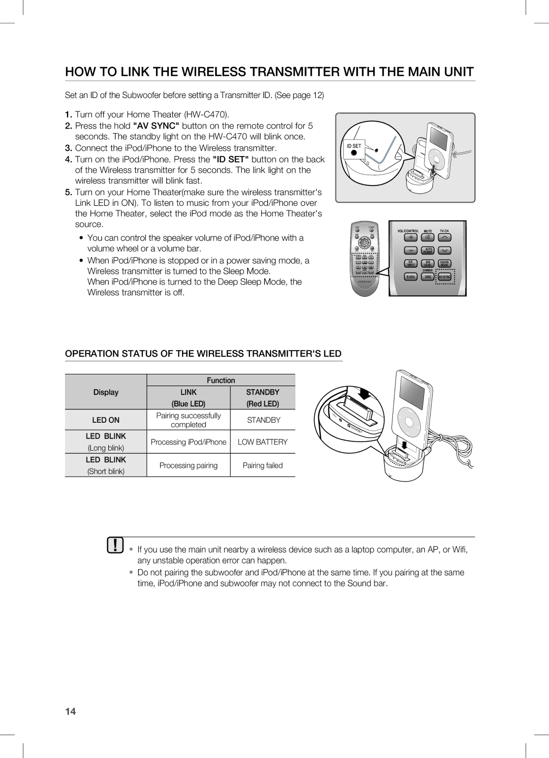 Samsung HW-C470/XEE, HW-C470/EDC, HW-C470/XEF manual HOW to linK the WiRElESS TRAnSMiTTER WiTH the MAin UniT 