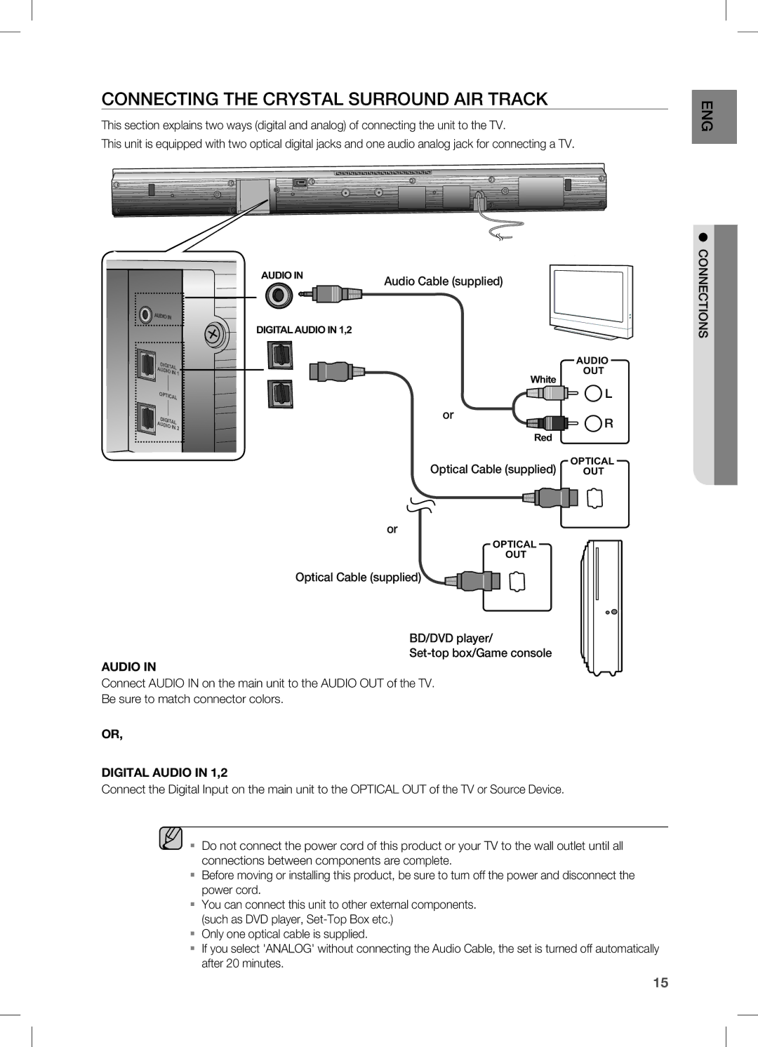 Samsung HW-C470/EDC, HW-C470/XEF, HW-C470/XEE manual Connecting the Crystal Surround AIR Track, Audio 