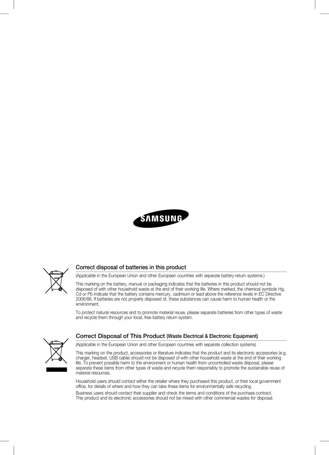 Samsung HW-C470/XEF, HW-C470/EDC, HW-C470/XEE manual Correct disposal of batteries in this product 