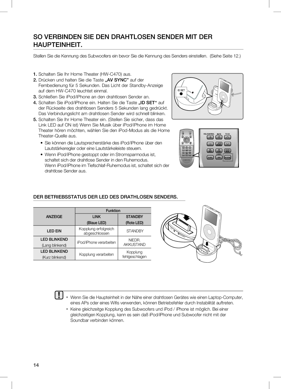 Samsung HW-C470/EDC, HW-C470/XEF manual SO Verbinden SIE DEN Drahtlosen Sender MIT DER Haupteinheit 