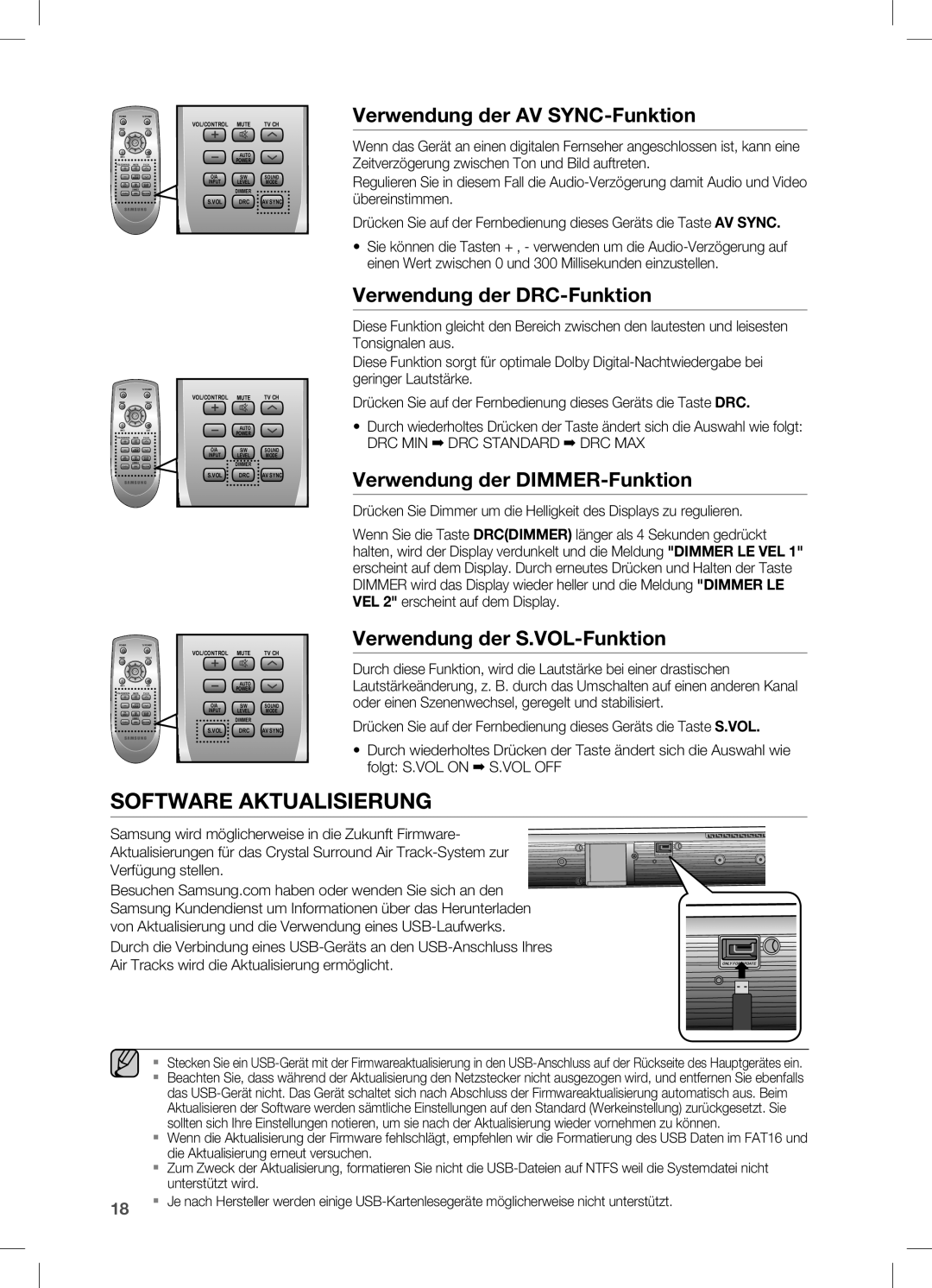 Samsung HW-C470/EDC manual Verwendung der AV SYNC-Funktion, Verwendung der DRC-Funktion, Verwendung der DIMMER-Funktion 