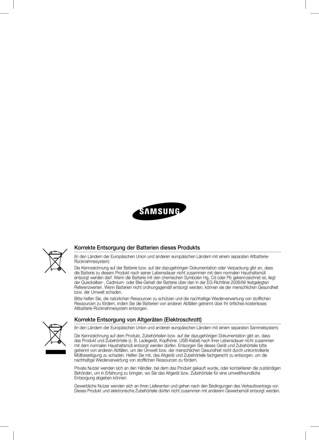 Samsung HW-C470/EDC, HW-C470/XEF manual Korrekte Entsorgung der Batterien dieses Produkts 