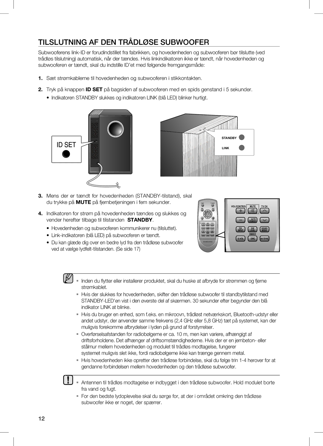 Samsung HW-C470/XEE manual Tilslutning AF DEN Trådløse Subwoofer 