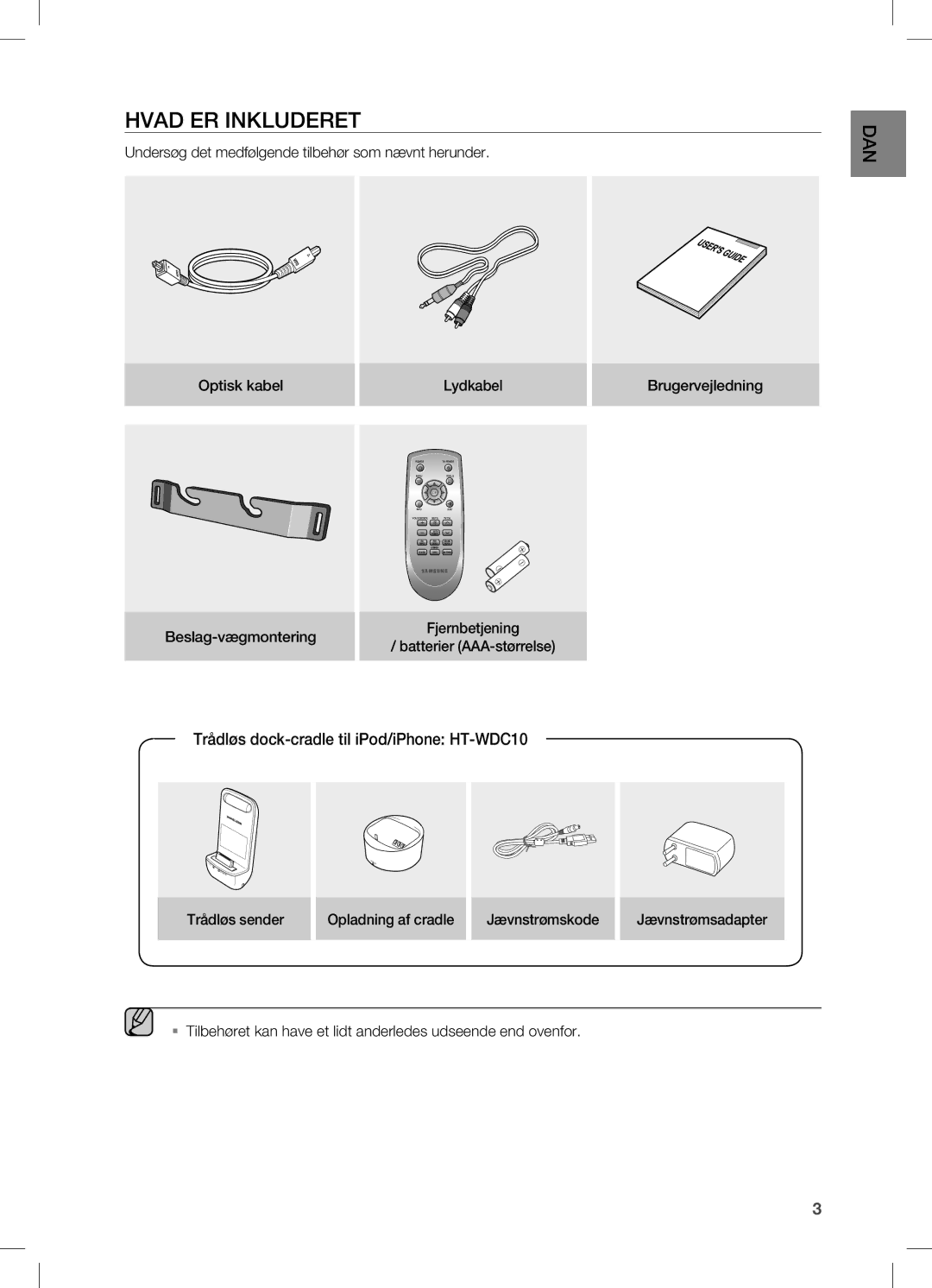 Samsung HW-C470/XEE manual Hvad ER Inkluderet, Trådløs dock-cradle til iPod/iPhone HT-WDC10 