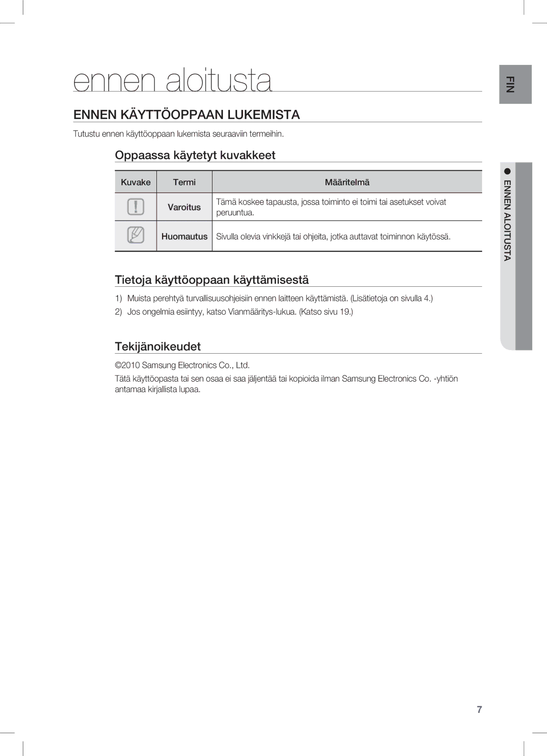 Samsung HW-C470/XEE manual Ennen aloitusta, Ennen Käyttöoppaan Lukemista 