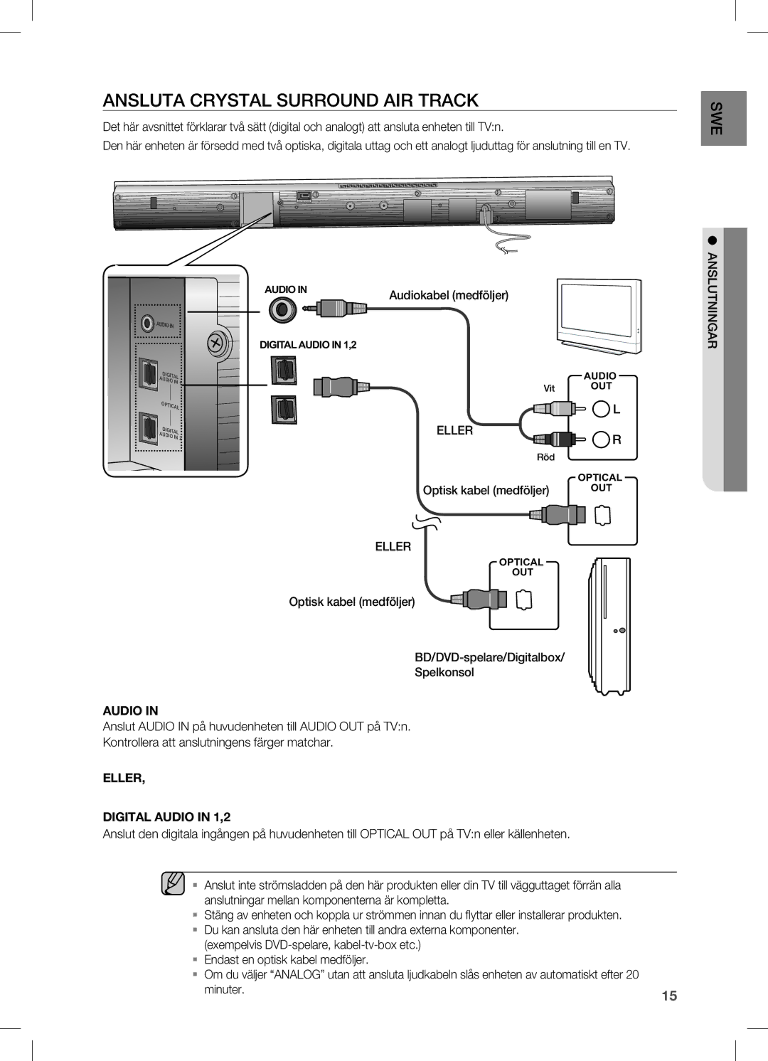 Samsung HW-C470/XEE manual Ansluta Crystal Surround AIR Track, Anslutningar 