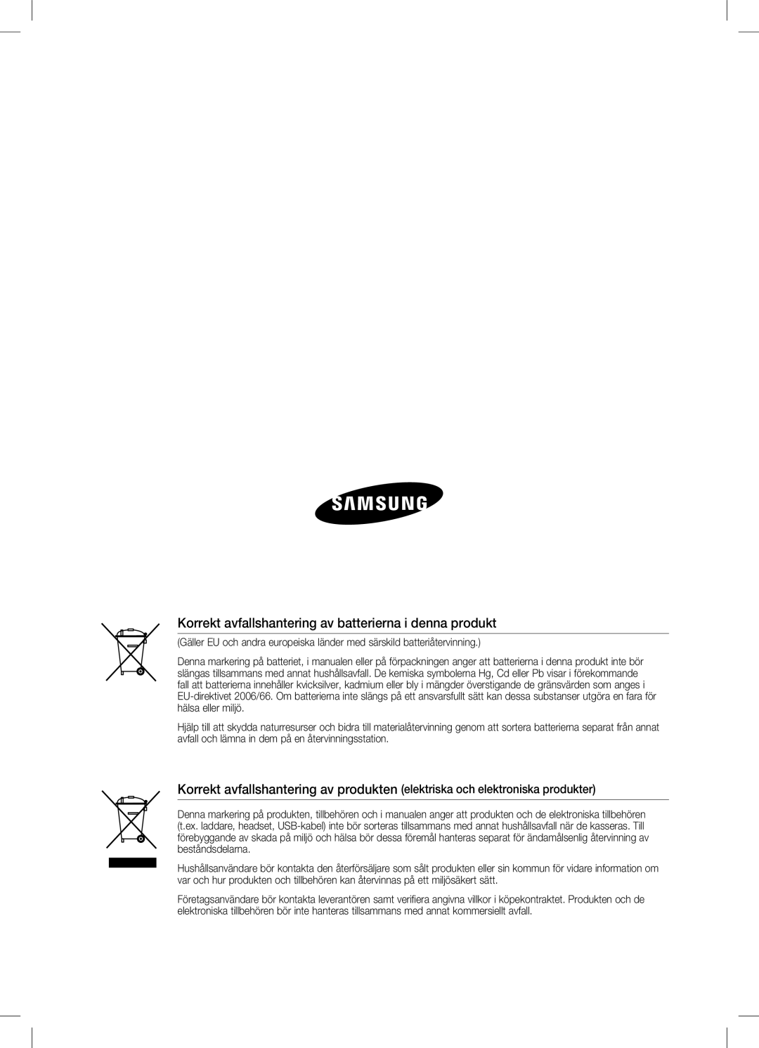 Samsung HW-C470/XEE manual Korrekt avfallshantering av batterierna i denna produkt 