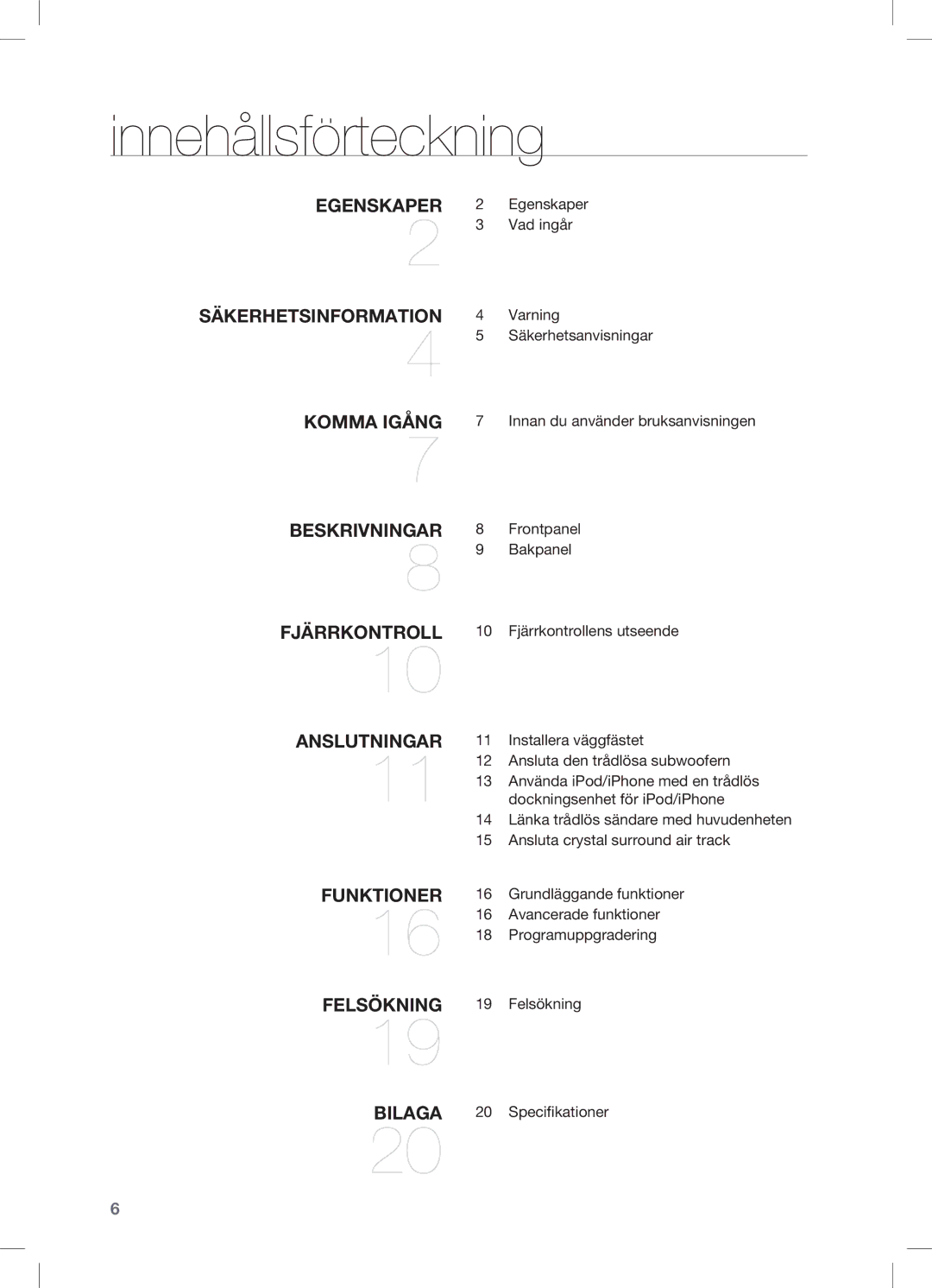 Samsung HW-C470/XEE manual Innehållsförteckning 