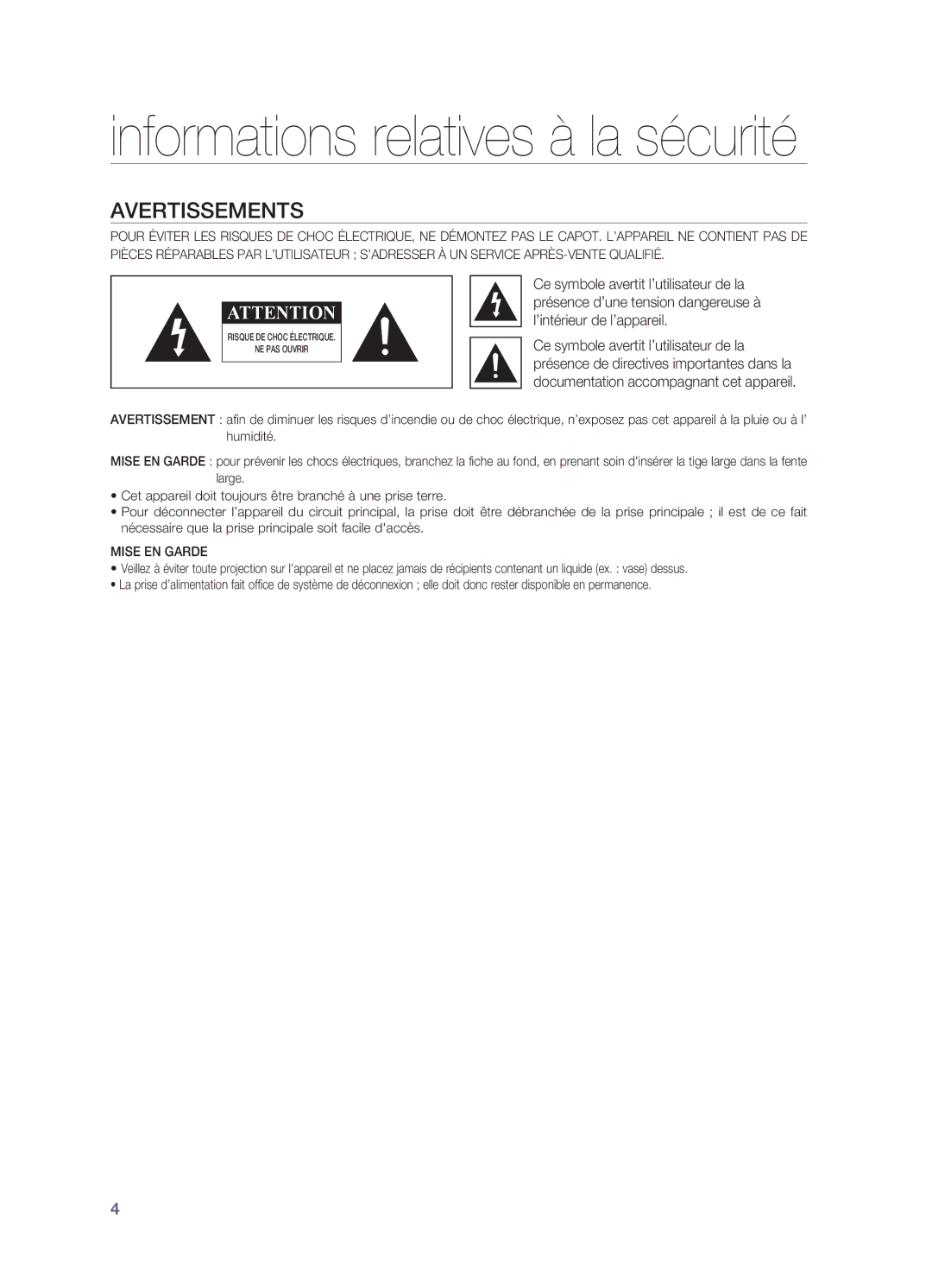 Samsung HW-C470/XEF manual Informations relatives à la sécurité 