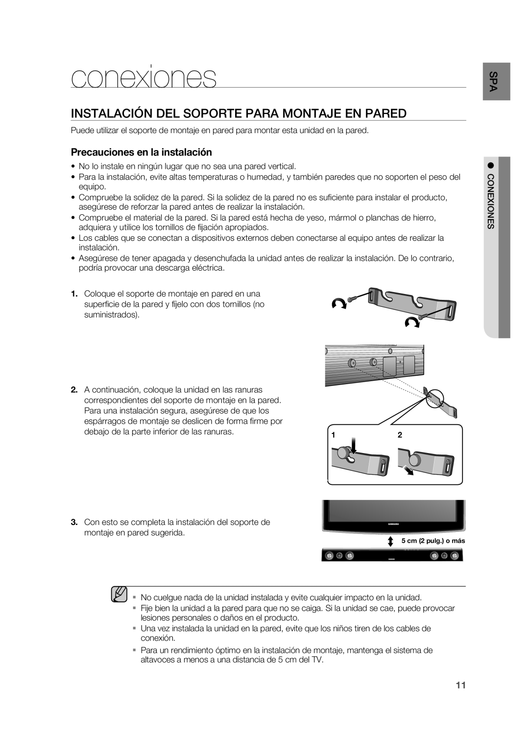 Samsung HW-C470/XEF manual Conexiones, Instalación DEL Soporte Para Montaje EN Pared 