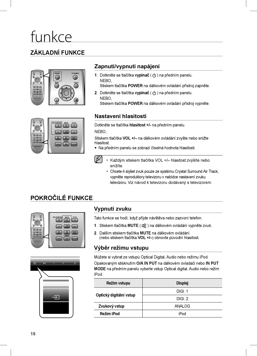 Samsung HW-C470/XEF manual Základní Funkce, Pokročilé Funkce 