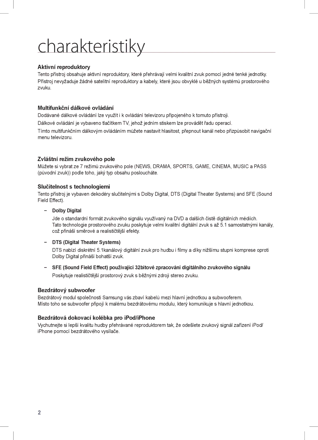 Samsung HW-C470/XEF manual Charakteristiky 