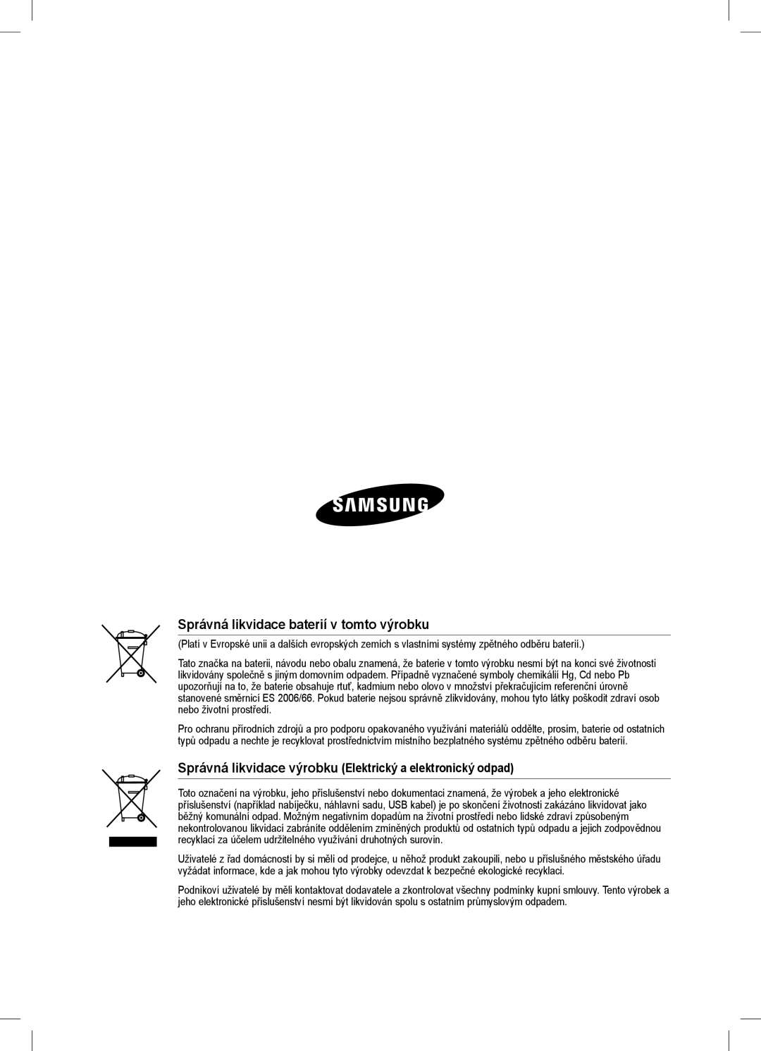 Samsung HW-C470/XEF Správná likvidace baterií v tomto výrobku, Správná likvidace výrobku Elektrický a elektronický odpad 