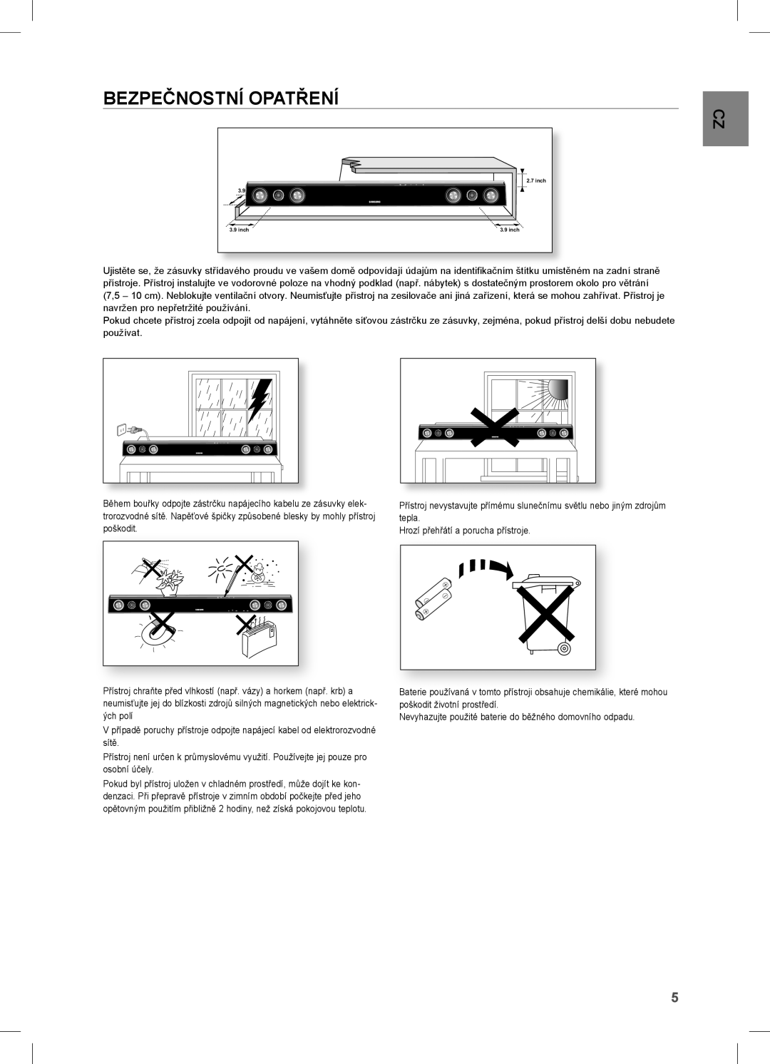 Samsung HW-C470/XEF manual Bezpečnostní OPATřENÍ 