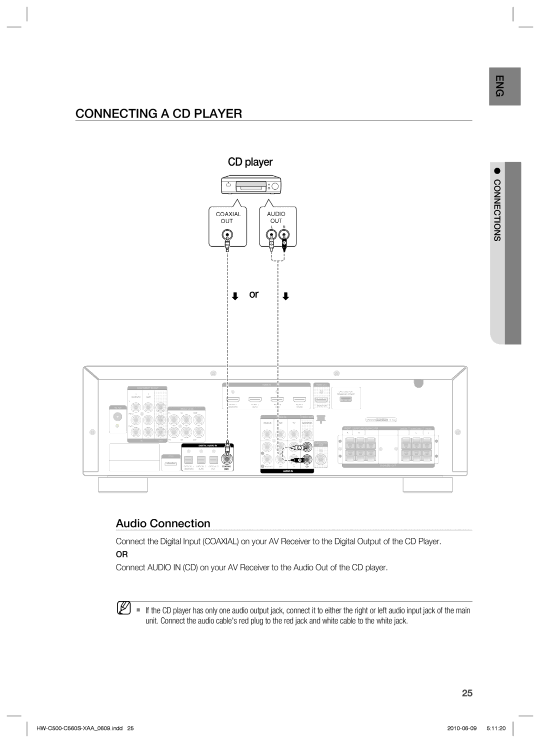 Samsung HW-C560S, HW-C500 user manual Connecting a CD Player, CD player 