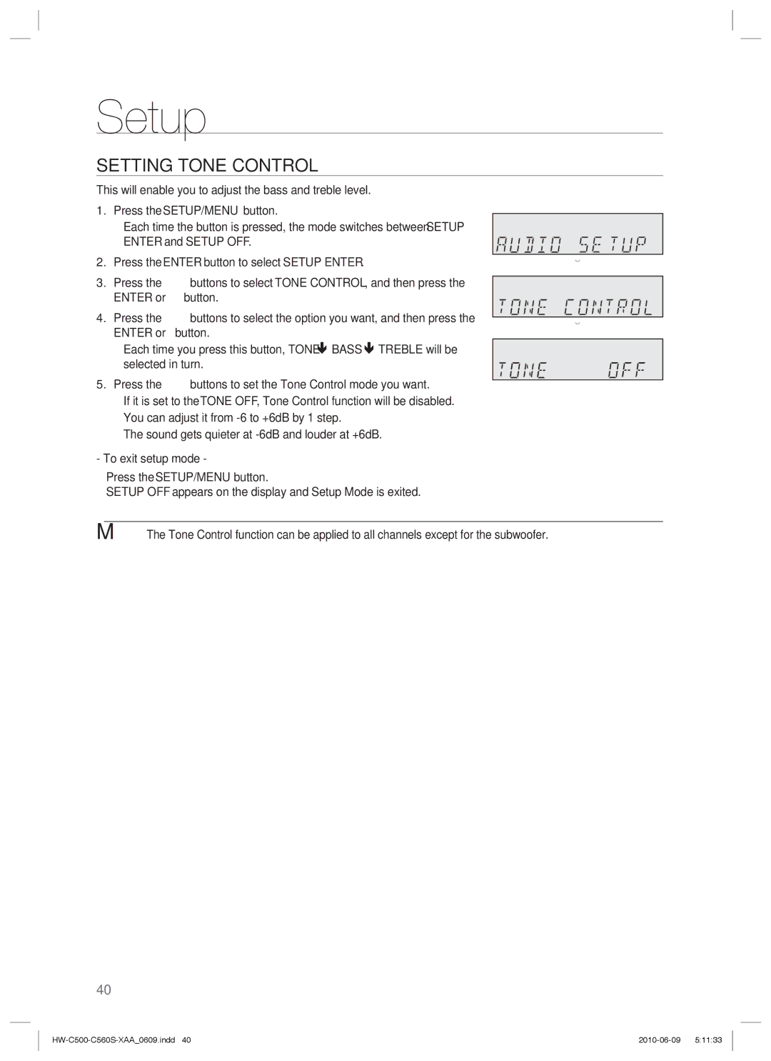 Samsung HW-C500, HW-C560S user manual Setting Tone Control 