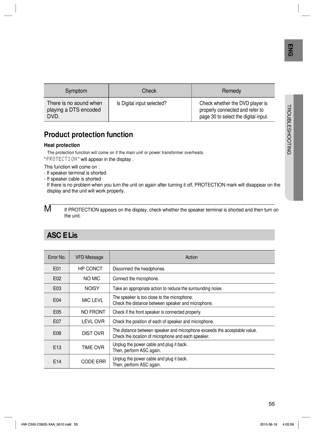 Samsung HW-C560S, HW-C500 user manual Troubleshooting 