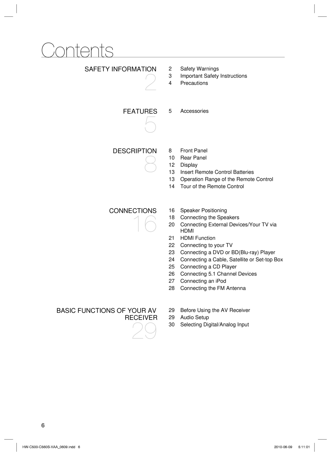 Samsung HW-C500, HW-C560S user manual Contents 