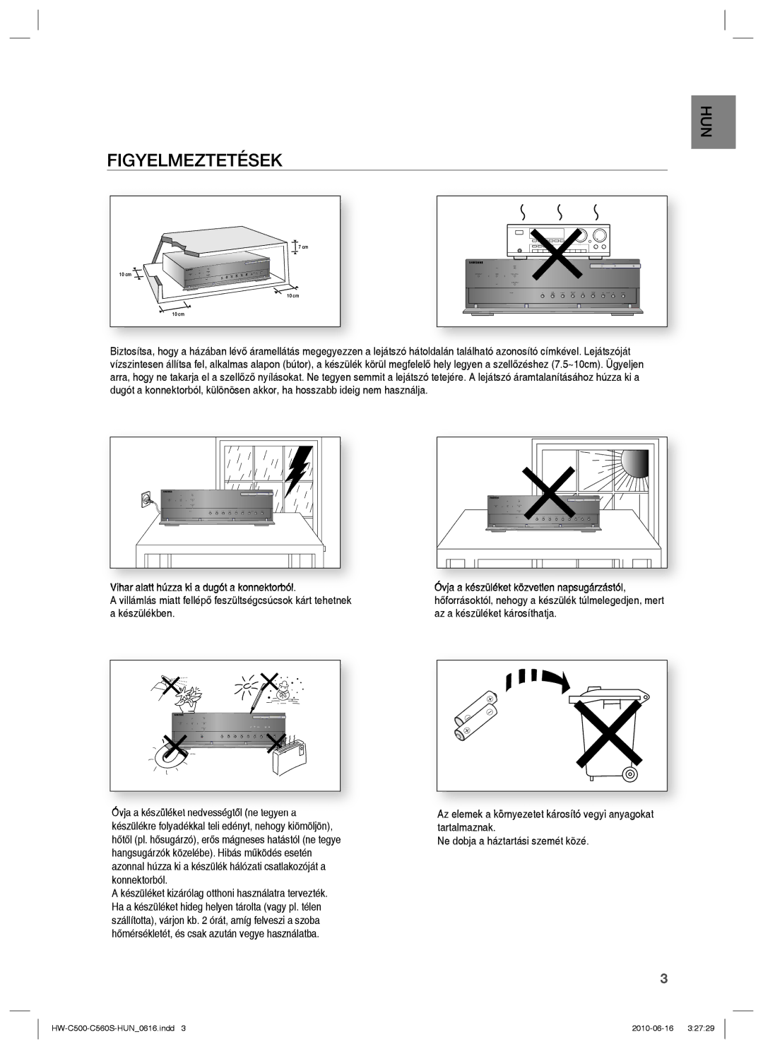 Samsung HW-C500/XEE, HW-C560S/EDC, HW-C500/EDC, HW-C560S/XEE manual Figyelmeztetések 