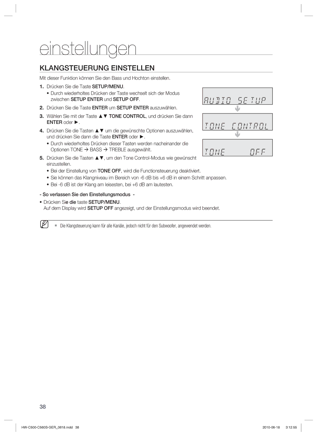 Samsung HW-C560S/XEN, HW-C560S/EDC, HW-C500/EDC manual Klangsteuerung Einstellen, Und drücken Sie dann die Taste Enter oder 